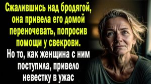 Сжалившись над бродягой, привела его к себе на ночлег, попросив помощи у свекрови. Но как поступила