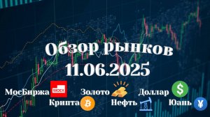 Обзор РФ рынка 11.06.2025 | Торговые идеи по акциям | Биткоин | Крипта | Золото | Юань | Доллар