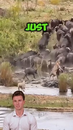 Q1i994qfWT4 - A small buffalo fell into the mouth of a lion, and a herd of bison came to the rescue