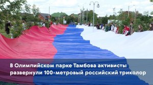 В Олимпийском парке Тамбова активисты развернули 100-метровый российский триколор