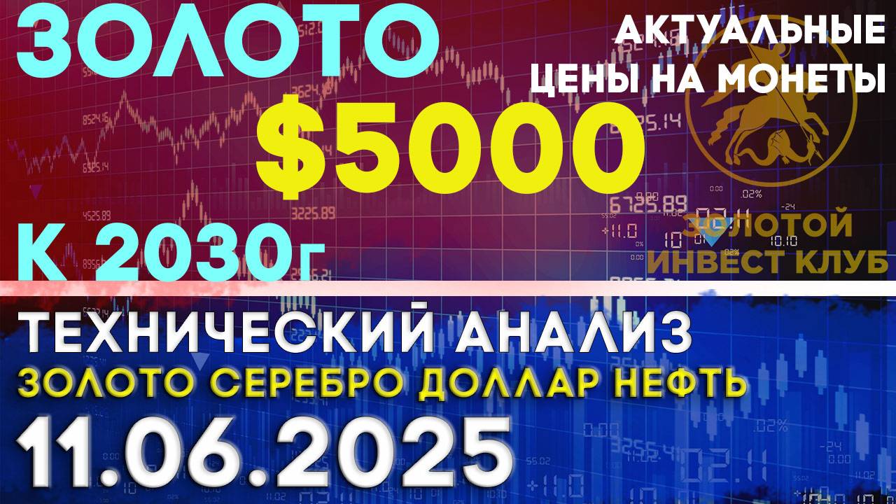 $5000 - прогноз цены на золото к 2030 г. Анализ рынка золота, серебра, нефти, доллара 11.06.2025 г