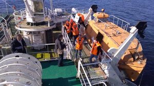 Гидрографическое судно "Сибиряков". Учение человек за