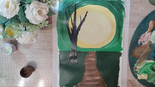 ПРОСТОЙ ПЕЙЗАЖ АКРИЛОМ😊 смотреть онлайн