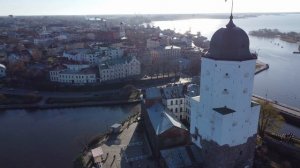 Выборгский замок и город дрон футаж