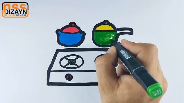 Рисование и раскраска кухонного оборудования (плита и смотреть онлайн