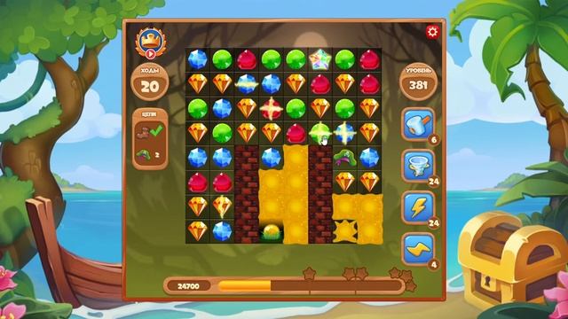 Как пройти уровень 381 игры Сокровища Пиратов смотреть онлайн