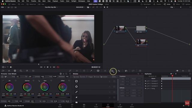 Трекинг векторной маски, перекрываемой проходящим объектом во вкладке [Color] DaVinci Resolve
