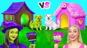 Домики для Собак Одного Цвета Челлендж _ Барби vs Злая