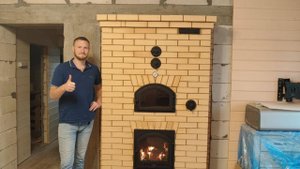 Двухколпаковая отопительная печь с мини русской печкой духовкой к старой трубе от буржуйки 120 мм