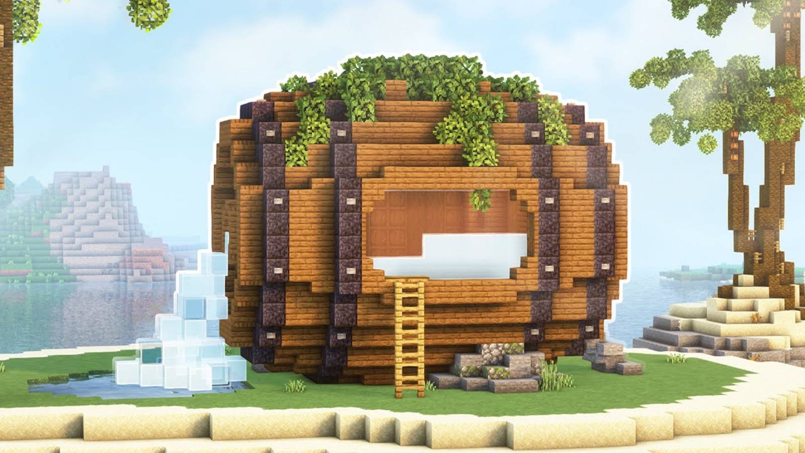 Дом в форме бочки в Minecraft! 🤯 Идея для выживания #Minecraft #строимдом #майнкрафт