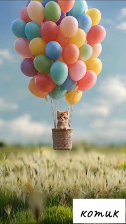 Котик летает на воздушных шарах #котик