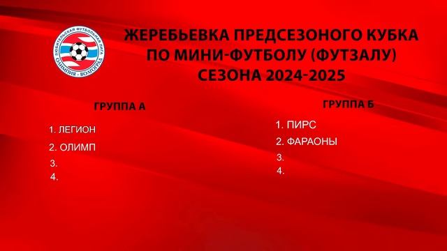ЖЕРЕБЬЁВКА ПРЕДСЕЗОННОГО КУБКА ПО МИНИ-ФУТБОЛУ (ФУТЗА