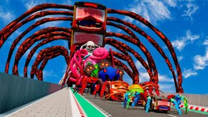 Монстры и машины прыгают по рампе с тройным пожирателем автобусов в Beamng.Drive