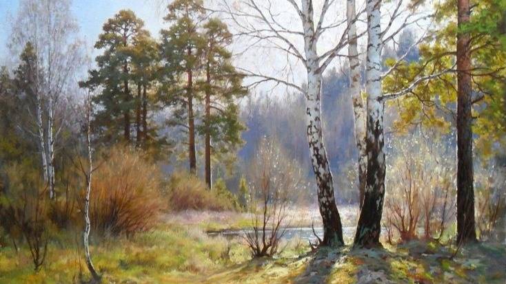 Как рисовать весенний пейзаж для начинающих часть #1 рисуем березы,сосны #учимся рисовать #painting