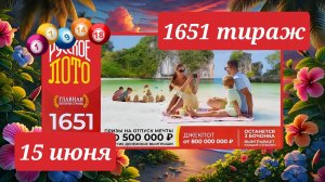 РУССКОЕ ЛОТО 1651 ТИРАЖ от 15 июня 2025 года. Проверить тиражный билет СТОЛОТО.