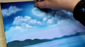 Как нарисовать ночной пейзаж в морской бухте