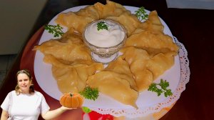 ТРЕУГОЛЬНИКИ С ТЫКВОЙ  И МЯСОМ НА ПАРУ.🥟🥩💨