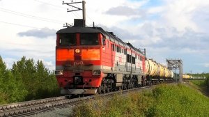 Тифонящий 2ТЭ116-1129 с грузовым поездом