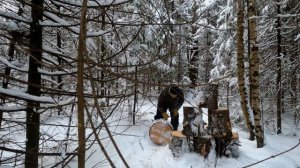 Мощная БЕНЗОПИЛА или Огромная ПИЛА-КАТАНА? В ТАЙГУ В МОРОЗ - ЗАГОТАВЛИВАЕМ ДРОВА, ТОПИМ ПЕЧЬ