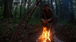 СОЛО БУШКРАФТ ЛАГЕРЬ - Укрытие-Рефлектор, Мясо на костре, Ночевка в Укрытии, Лесной завтрак