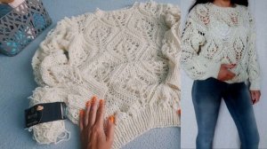 ДЖЕМПЕР УЗОРОМ ЛИСТЬЯ/ ПРЯЖА/РАСХОД