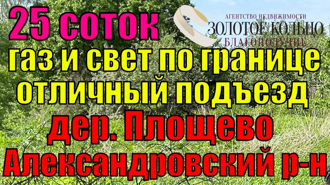 Продаётся участок 25 соток с хор.подъездом и газом по границе в д. Площево, Александровский район