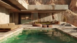 brutalist ambient  pool house  emerald
