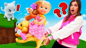 Куда пропал щенок? Игры для детей в шоу Тойклаб. Кукла Штеффи ищет игрушки по подсказкам!