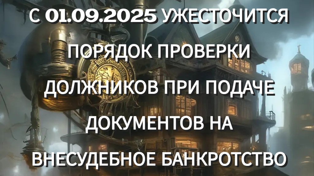 С 01.09.2025 УЖЕСТОЧИТСЯ ПОРЯДОК ПРОВЕРКИ ДОЛЖНИКОВ ПРИ ПОДАЧЕ ДОКУМЕНТОВ НА ВНЕСУДЕБНОЕ БАНКРОТСТВО