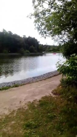 Розовая машина катамаран плывет по водоему