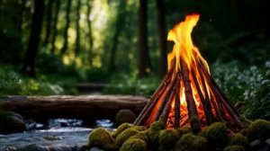Лесной ручей и костёр. Звуки природы: птицы, потрескивание дров, журчание воды. Релакс Коллекция.