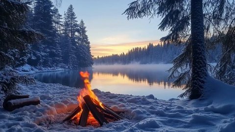 Расслабляющие Звуки Костра и Спокойного Озера. Зимний фон для Релакса и Восстановления