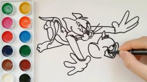 Раскраска для детей TOM AND JERRY /ТОМ И ДЖЕРРИ. Мультик-раскраска. Учим цвета.