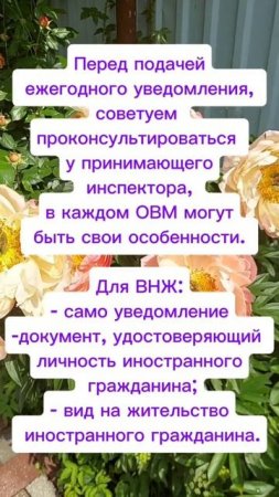 ЕЖЕГОДНОЕ УВЕДОМЛЕНИЕ ПО ВНЖ
