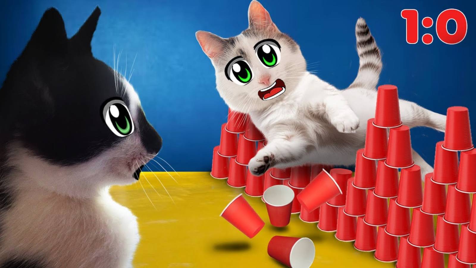 КОТЫ А ну-ка Давай-ка ПРОТИВ СТЕНЫ из СТАКАНОВ! ДЕВОЧКИ vs МАЛЬЧИКИ! КТО ВЫШЕ ПРЫГНЕТ ПОЛУЧИТ ПРИЗ!