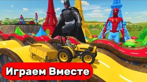 Мультики для детей ! Горки с СУПЕРГЕРОЯМИ ! Учим цвета и катаемся на тракторе !