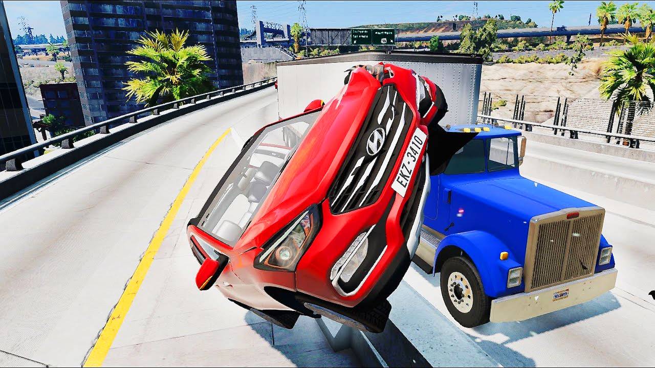 Скоростной спуск. BeamNG Drive - Реалистичные автомобильные аварии и погони и ДТП.