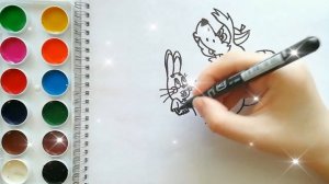 Раскраска для детей НУ ПОГОДИ. ВОЛК И ЗАЯЦ. Мультик-раскраска. Учим цвета.