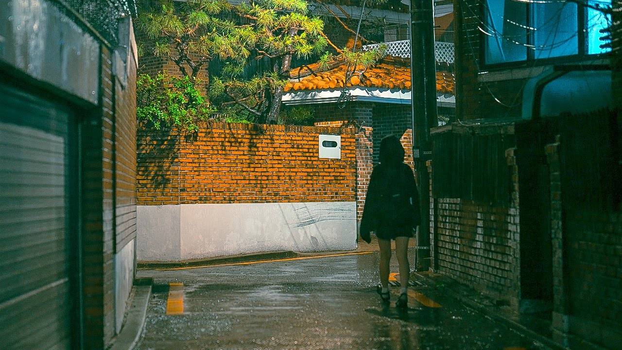 Midnight Rain Walk in Seouls Hidden Neighborhood Rain Ambience Sounds ASMR