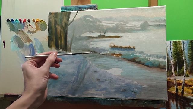 Рисуем солнечный зимний день за сеанс|как рисовать полдень|how to draw a winter landscape смотреть онлайн