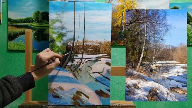 "Март"весенний пейзаж маслом|Oil Painting Time Lapse Spring oil landscape