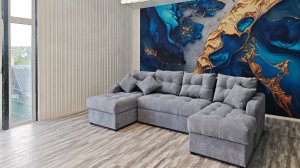 Диван п-образный серый