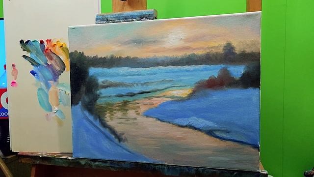 Зимний пейзаж для начинающих|как рисовать закат #закат #пейзаж #art смотреть онлайн