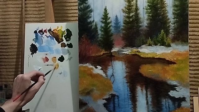 Яркий весенний пейзаж с березами часть #2 живопись маслом для начинающих|уроки рисования 2023