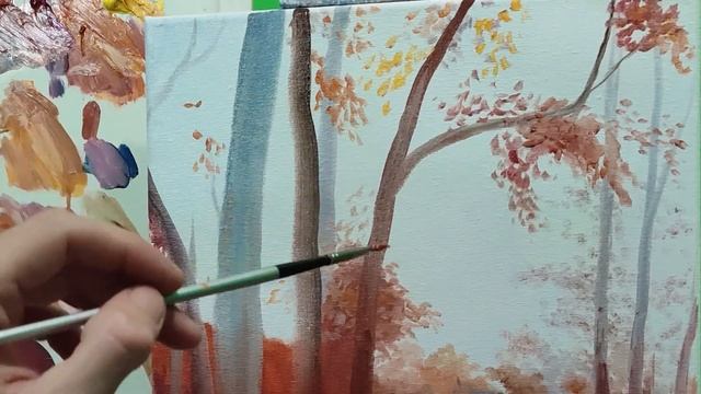 Живая яркая осенняя картина|как легко нарисовать осенний пейзаж #рисуем #пишем #живопись #art #арт