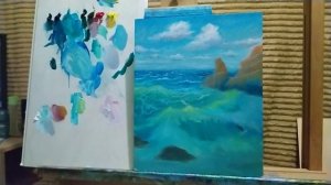 Простой морской пейзаж|как нарисовать море и в большие волны|рисуем море легко