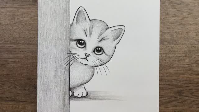 Как нарисовать красивую кошку из угла карандашом шаг за шагом