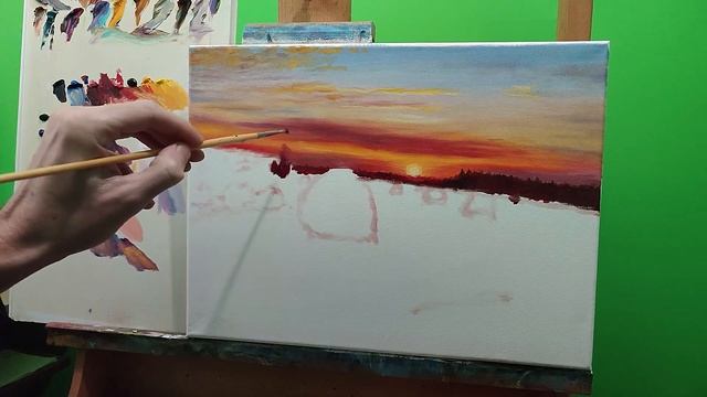 Учимся рисовать закат в тонах ближе к сумеркам|сельский пейзаж со стогами сена #живопись #art #пишем