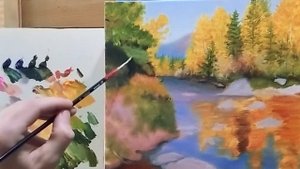 "Осенний пейзаж"как нарисовать прозрачную воду|как нарисовать камни под водой легко часть1#живопись