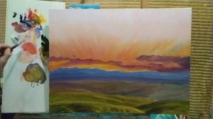 Как нарисовать закат|рисуем легко яркий закат для начинающих #арт #живопись